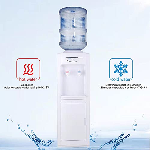 Rica-J Top Loading Water Cooler Dispenser, 5 Gallon Hot & Cold Water Dispenser With Child Safety Lock, Built-In Storage Cabinet Freestanding Water Cooler For Home Office, White (Rj06Vwd02B) #TOP3
