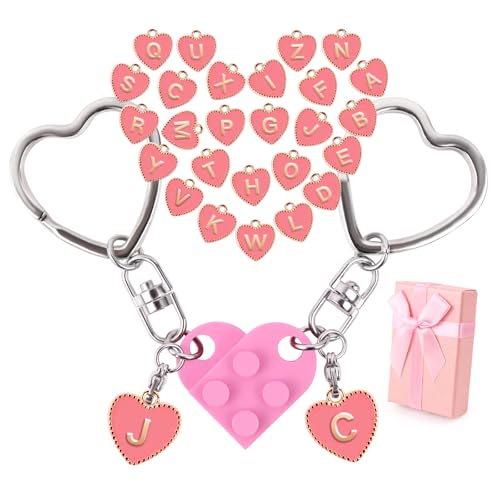 Image of Personalized Brick Matching Heart Keychains, Initial Cute Keychains for Couple Boyfriend Girlfriend