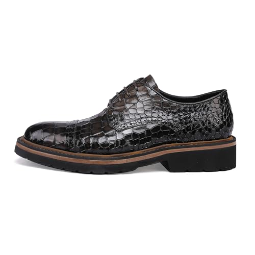 Image of Leather Dress Shoes Oxfords Business Brogue Shoes, Crocodile Pattern