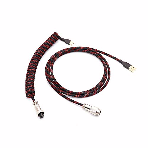 Angitu Single Sleeved PET Coiled Coiling Type C Mini Micro Cable for Mechanical Keyboard Cable With GX12 Aviator (Mini 1.5M 15-2