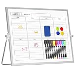Weekly Planner Whiteboard with Stand, 30 x 40cm Erasable Weekly Schedule Board, Double-Sided Dry Erase White Board for Home Office School to Do List with Markers Magnets and Eraser