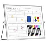 Magnetisches Weekly Planner Whiteboard für Schreibtisch mit Ständer, 30x40cm Wochenplaner abwischbar, Aufhängbares doppelseitiges White Board,tragbare tisch Whiteboard-Staffelei für Planung,Unterricht
