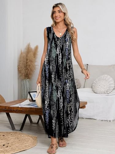 Image of BELAROI Womens Plus Size Maxi Dress Sundress Summer Casual Sleeveless V Neck Pockets Beach Swimsuit Coverup Loose