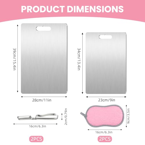 Titanium Chopping Boards for Kitchens 2 PCS - Titanium Cutting Board with Kitchen Sponge and Peeler, Upgrade Multifunctional Stainless Steel Cutting Board Double-Sided Food Grade Yamato - Image 3