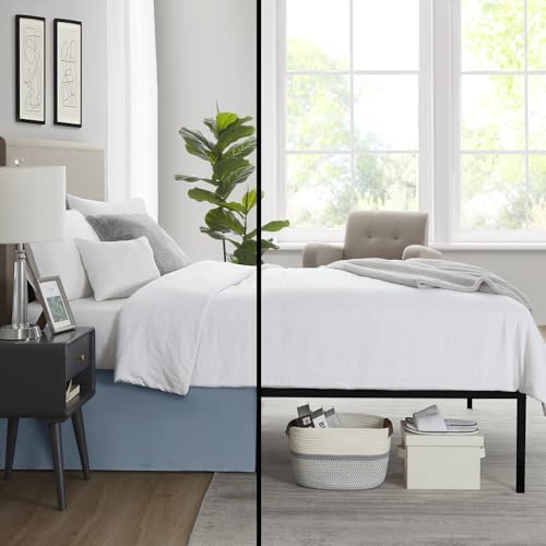Image of Nestl Stone Blue Full Bed Skirt - Full Size Bed Skirt 14 Inch Drop - Brushed Microfiber Bed Skirts - Hotel Quality Pleated Bed Skirt - Shrinkage & Fade Resistant