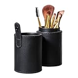 traderplus Makeup Brush Holder Organizer PU Leather Cosmetics Make Up Cup Storage Travel Case (Black)