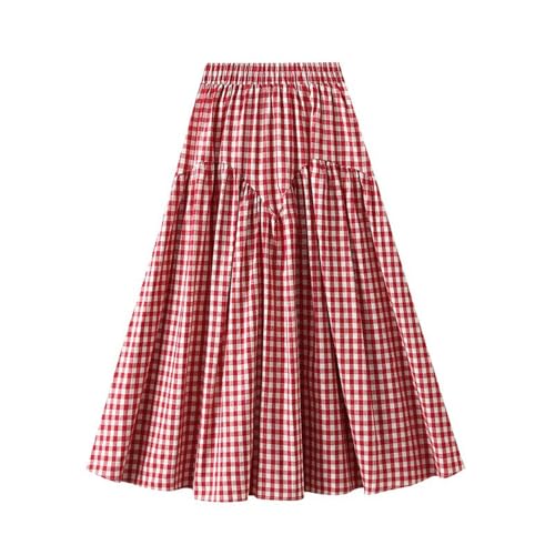 Jupe trapèze style décontracté et polyvalente avec motif à carreaux rétro