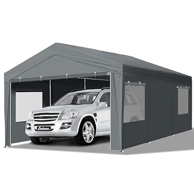 VINGLI 12x20 Carport Canopy, Car Canopy Portable Garage with Roll-up Windows & Removable Sidewalls, Outdoor Storage Shed Heavy Duty Car Tent for SUV, Boats, RVs, Trucks (with Walls)