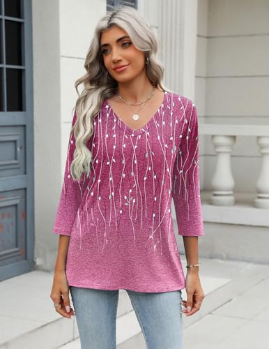 Image of Zeagoo 3 /4 Length Sleeve Womens Tops Casual V Neck Shirts Soft Basic Tees Business Work Blouses