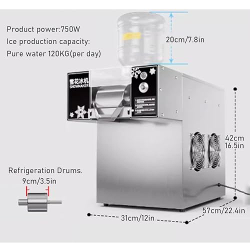 Automatic Snowflake Ice Machine Maker Counter Top, Speed Adjustable Snow Ice Machine, Stainless Steel Shaved Ice Machine