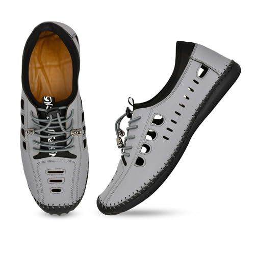 Image of OZJI Faux Leather Stylish sandals (Grey, UK Footwear Size System, Adult, Men, Numeric, Medium, 6)