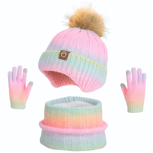Image of Kids Winter Earmuffs Hat Scarf Touchscreen Gloves Set,Fleece Lined Beanie Neck Warmer for Boys Girls 4-10Y