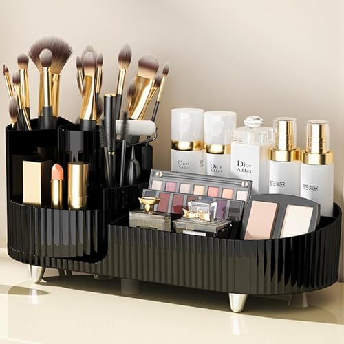 Image of COOFANDY Makeup Organizer for Vanity, 360 Rotating Countertop Makeup Organizer with Brush Holder, Large Capacity for Cosmetics, Skincare, Perfumes (BLACK)
