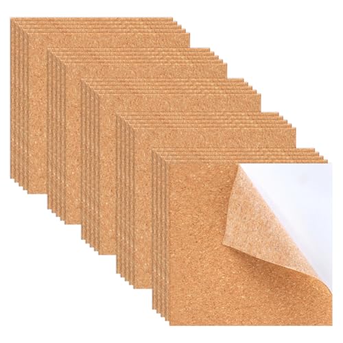 25 Pezzi Sughero Pannelli Muro, Sughero Adesivo di 1mm di Spessore, Fogli di Sughero Quadrato, Pannelli di Sughero per Pareti per la Decorazione Della Tavola, Decorazione Della Parete (10 x 10cm)