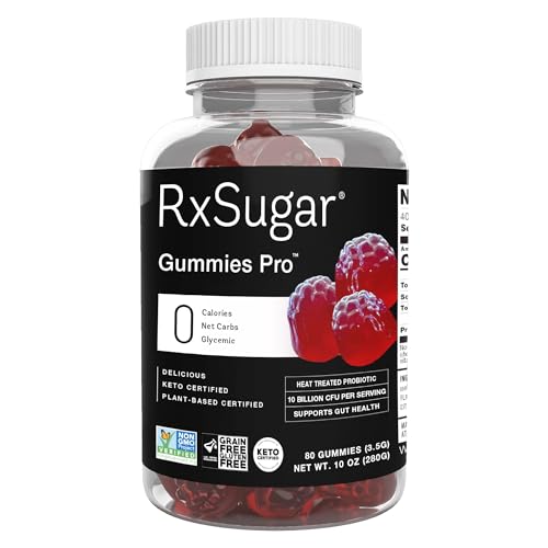 RxSugar Gummies Pro | 1 Bottle | 80 Gummies | 0 Sugar, 10 Billion CFU Probiotics | Dye-Free | Non-GMO | Gluten-Free