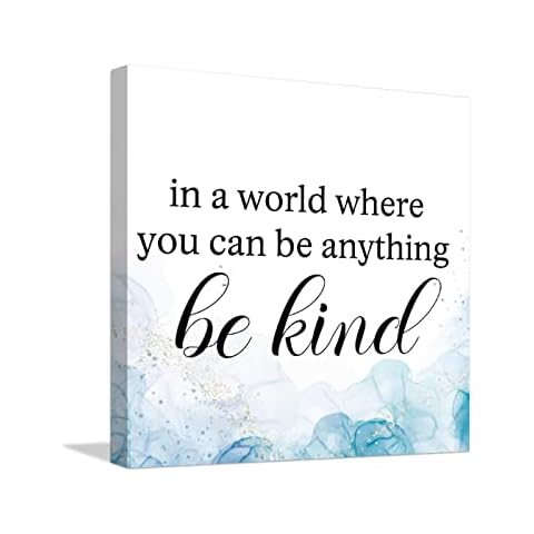 egobena in A World Where You Can Be Anything Be Kind Canvas Print Wall Art Canvas Classic Inspirational Quotes Prints on Canvas Wall Prints Decor for Bedroom Bathroom Wall Decor 12x12 in Cover