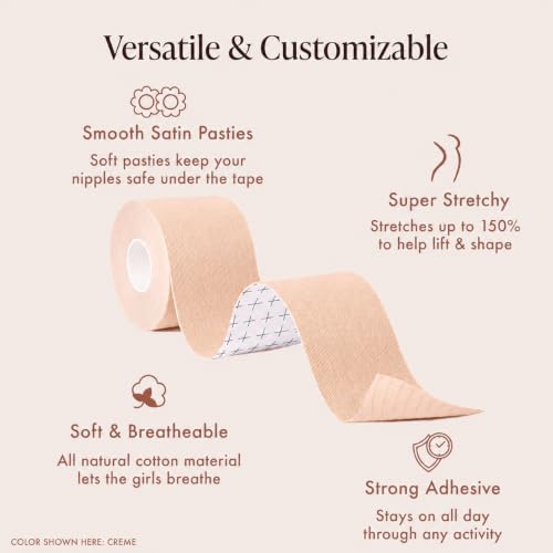 Image of Bare Babe Boob Tape for Breast Lift, Hypoallergenic Adhesive Tape with 10 Satin Nipple Covers, Strapless Bra, 2 in