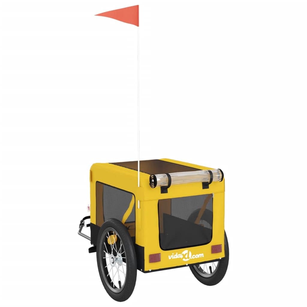 vidaXL Remolque de Bicicleta para Mascotas, Carrito para Perros Gatos, Remolque de Carga para Compra Camping, Hierro Tela Oxford Amarillo Negro