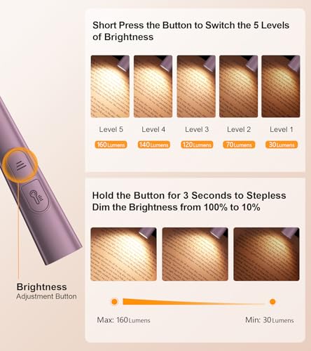 Image of Gritin Book Light, Eye Caring 4-Color&5-Brightness Neck Light Reading Light | Stepless Dimming, 30-min Timer, 80+ Hrs Runtime, Bendable Round Neck Design, Lightweight for Reading,Knitting-Midnight Purple