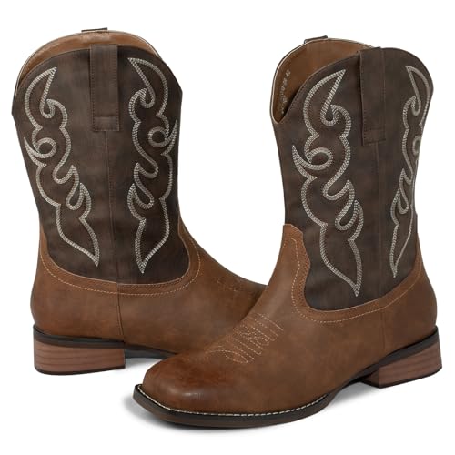 J's.o.l.e Men's Cowboy Western Boots Comfortable Wide Calf Square Toe Boots2