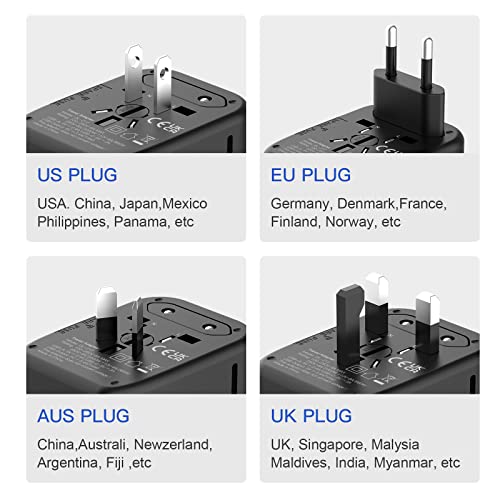 Image of Universal Travel Adapter, VYLEE 5 in 1 International Power Adapter, 3.5A 2xUSB-A and 2xUSB C Wall Charger, Worldwide Travel Essentials Plug for Europe USA UK AUS Asia (Black)