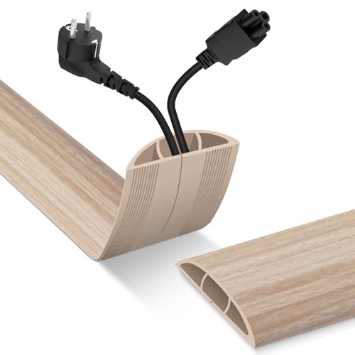 Image of Floor Cord Cover, Cable Protector, 0.63W x 0.31H inches, Wire Cover for Extension Cords, Floor Cable Covers Prevent Cable Trips (Wood Light Yellow, 50-10 Feet)