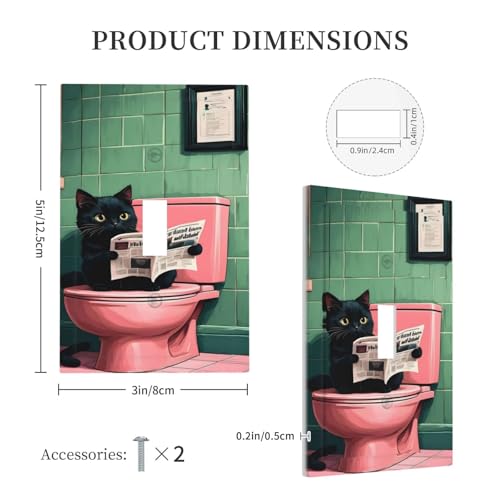 Decorative Light Switch Cover Plate Funny Black Cat Newspaper Pink Toilet 1 Gang Wall Plate Oversized Single Toggle Wall Cover Plate Jumbo Electrical Switchplate Faceplate