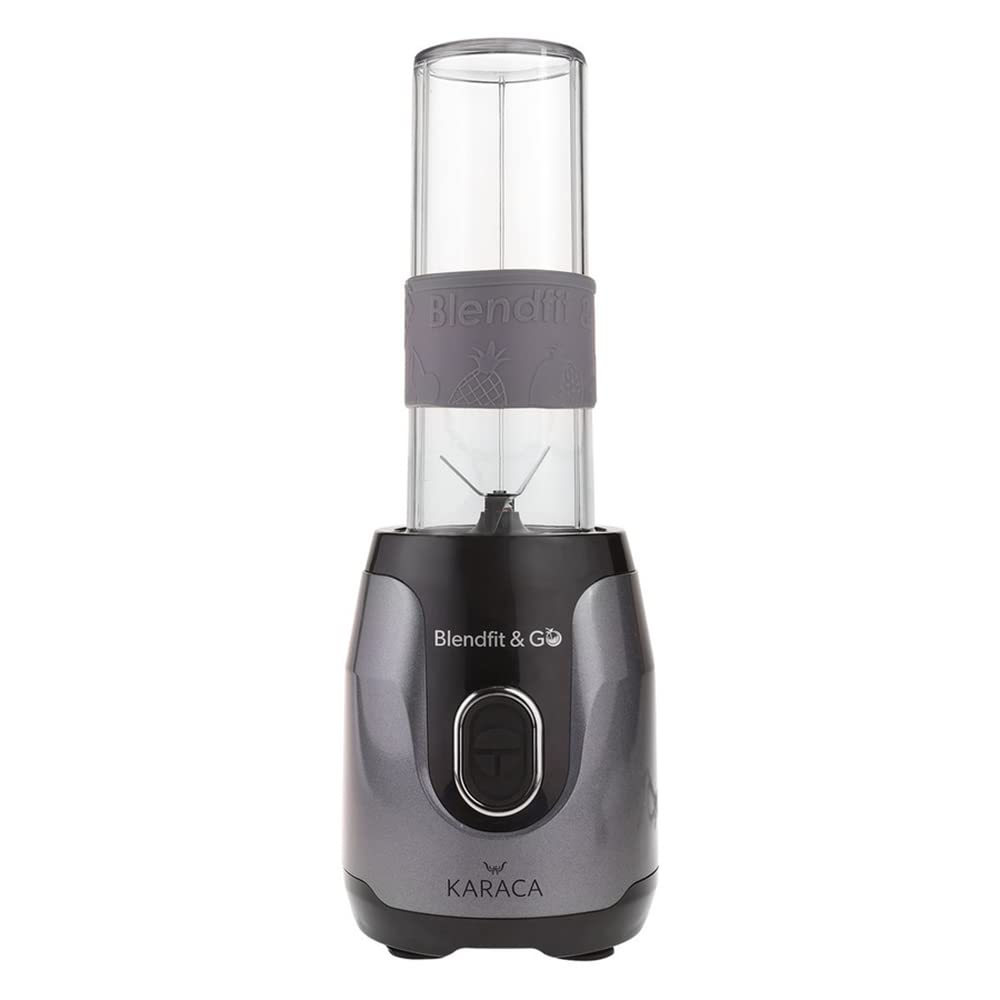 Karaca Blendfit Go Personal Smoothie Blender, 2x 600ml Bottle, Leak-Proof Bottle and Storage Lid, Ice Crushing Feature, Non-Slip Feet, Stainless Steel Blades, Silicone Handle, Anthracite