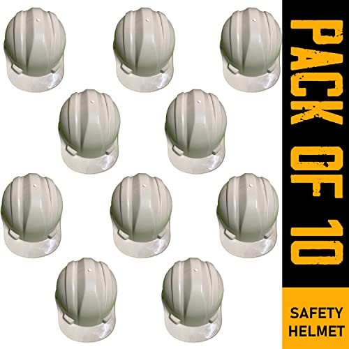 Image of LADWA White Heavy Duty Superior Safety Helmet, ISI Marked Protective Hard Hat for Construction, Industrial and Outdoor Safety Applications (Pack of 10)