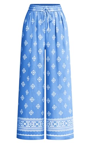 Image of PRETTYGARDEN Womens Pants Elastic Waist Floral Lightweight Palazzo Pants for Women Casual Lounge Wide Leg Pants Woman