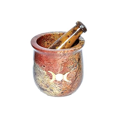 CircuitOffice Pearl Inlain Triple Moon Soapstone Mortar and Pestle Set, 3" x 3" Size Cover