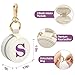 Mini Initial Travel Jewelry Case Ring Holder, Beige Faux Leather Small Jewelry Organizer Box Gifts for Women Girls Nurse Teacher, Gym Travel Accessories Keychain Pouch for Earrings Rings Necklace S