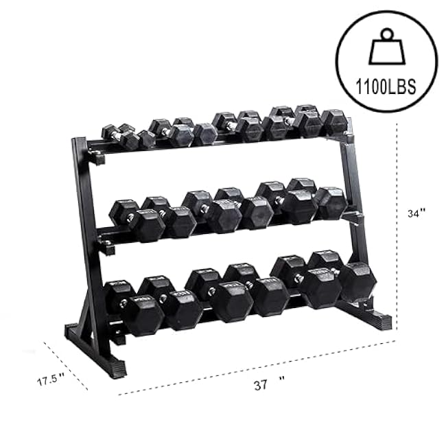 3-Tier Dumbbell Rack Multilevel Weight Storage Organizer for Home Gym, Weight Rack for Dumbbells, Kettlebells, 1100LBS(Rack Only)