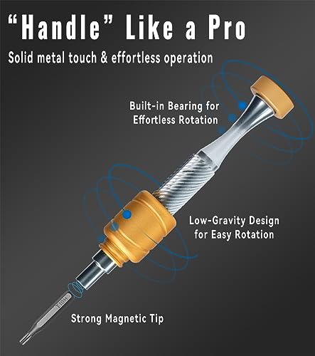 NECAMOCU Precision Screwdriver Set with Low-Gravity Design & Solid Metal Handle, Professional 37PCS Magnetic Repair Tool Kit for Electronics, Durable Small Screwdriver Set for Computer, Phone, Watch