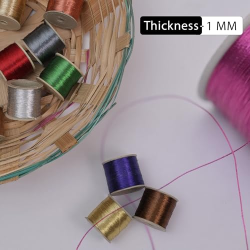 Image of EmbroideryMaterial Metallic Zari Thread Set - 20 Pieces Embroidery Threads All Colours | 0.1mm Thin, 85m Each | Zari Thread for Aari Work, Embroidery, Sewing & Jewellery Making