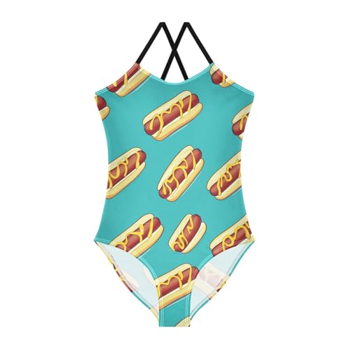 Hot Dogs Girls One Piece Swimsuits Turquoise Sport Halter Swimwear Beach Bathing Suit 3T