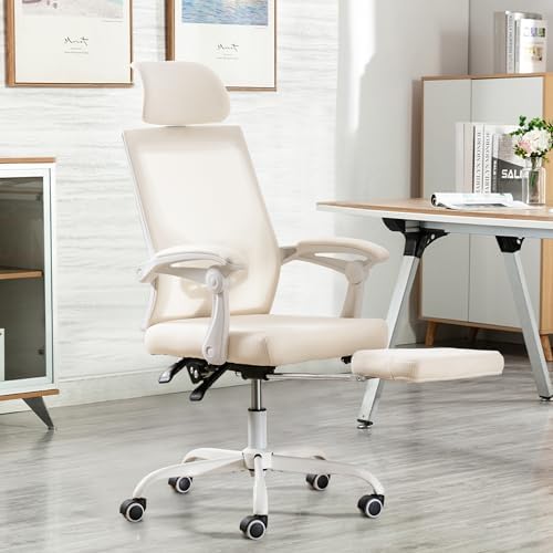 UEV Silla de Oficina Ergonómica con Reposapiés, Silla de Escritorio con Reposacabezas Ajustable,...