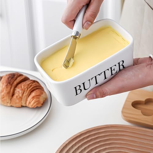 Porcelain Butter Dish with Knife & Wooden Lid, Airtight Butter Dish Butter Holder with Covers, Butter Box for Butter, Nuts, Cheese - Image 6
