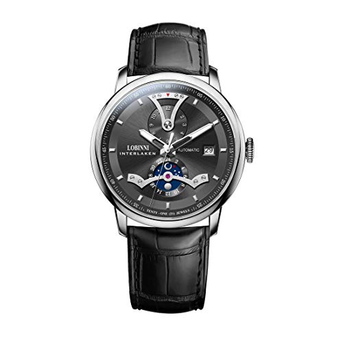 LOBINNI Automatic Watch for Men,Luxury Watches for Mens Stainless Steel Men's Watches 50m Waterproof self Wind Mechanical wristwatches Sapphire with Month,Date,24 Hours (Men's Watches 1)