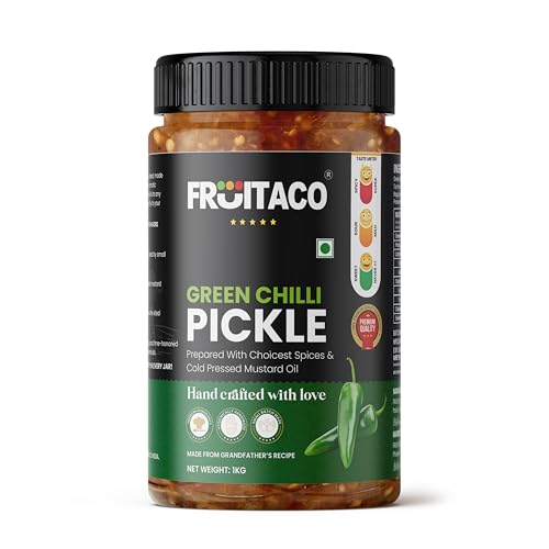 Image of Fruitaco Green Chilli Pickle - Authentic Indian Pickle with Tangy and Spicy Flavor | Perfect Side for Meal (1 Kg, Green Chilli Pickle)