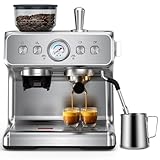 COWSAR Kaffeemaschine mit Mahlgradeinstellung, intelligenter Temperaturregelung, 30 Mahlgradeinstellungen, Edelstahl-Espressomaschine mit Tassenwärmer, perfekt für Latte Macchiato