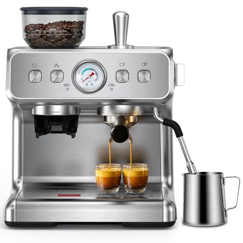 COWSAR Kaffeemaschine mit Mahlgradeinstellung, intelligenter Temperaturregelung, 30 Mahlgradeinstellungen, Edelstahl-Espressomaschine mit Tassenwärmer, perfekt für Latte Macchiato