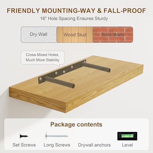 Fun Memories Floating Shelves, 8 Inch Deep Floating Shelves for Wall, 8 x 8 Wall Shelves, Rustic Wood Floating Shelf for Living Room, Bedroom, Bathroom, Oak Color, Set of 2