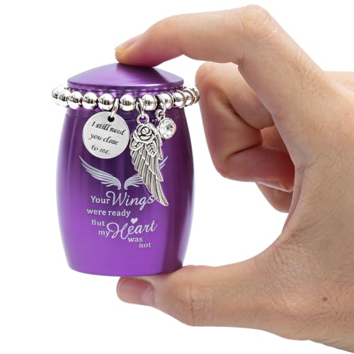 Image of Purple Small Urns for Human Ashes Keepsake,Mini Urns for Human Ashes Adult Female - Token Sharing Mini Memorial Urn with Velvet Bag