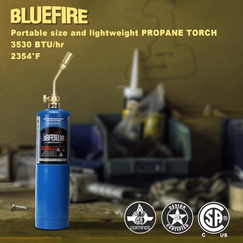 BLUEFIRE Solid Brass Jumbo Pencil Flame Gas Welding Torch Head Nozzle Upgraded Full Metal Version Fuel by MAPP MAP Pro Propane CGA600 Cylinder Bottle (Torch Only)