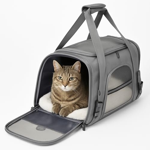 Transportín Plegable para Gatos Y Perros Pequeños | Bolsa De Transporte con Ventilación Y Correa | Cómodo, Ligero Y Fácil De Limpiar | Base Antideslizante Y Acolchada | Mochila Viaje Mascotas |