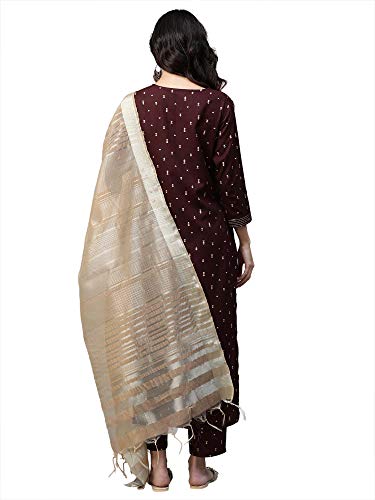Image of INDO ERA Women's Viscose Rayon Solid Straight Kurta Palazzo With Dupatta Set(IE17KD6MR1943)
