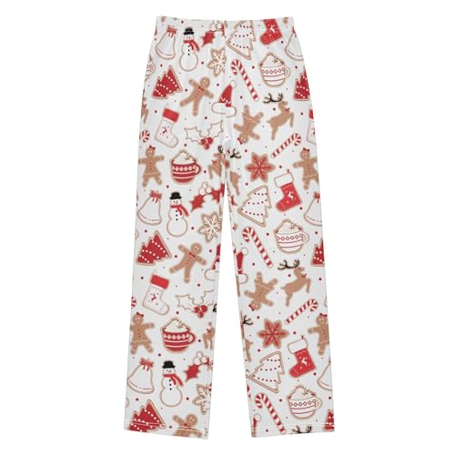 CaTaKu Boys Christmas Gingerbread Cookies Pants for Boys Girls Wide Leg Sweatpants Kids Long Bottoms with Pockets Size 6-14Y