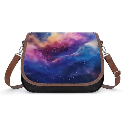 Sacoche en cuir étanche galaxie avec bandoulière ajustable pour femme