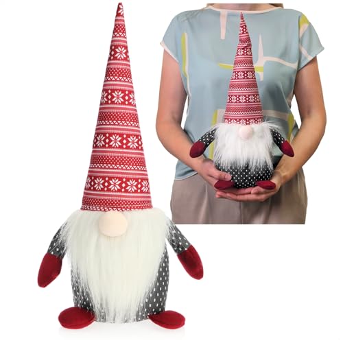 COM-FOUR® Tope de Puerta - Tope de Puerta como Figura navideña - Taburete de Borde - sujetalibros de diseño escandinavo - Figura de gnomo para coleccionistas - 1,4 kg (Gorro de gnomo rojo blanco)